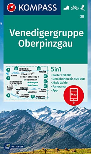 KOMPASS Wanderkarte 38 Venedigergruppe, Oberpinzgau 1:50.000: 5in1 Wanderkarte , mit Panorama, Aktiv Guide und Detailkarten inklusive Karte zur ... in der KOMPASS-App. Fahrradfahren. Skitouren. KOMPASS Wanderkarte 38 Venedigergruppe, Oberpinzgau 1:50.000: 5in1 Wanderkarte , mit Panorama, Aktiv Guide und Detailkarten inklusive Karte zur ... in der KOMPASS-App. Fahrradfahren. Skitouren.