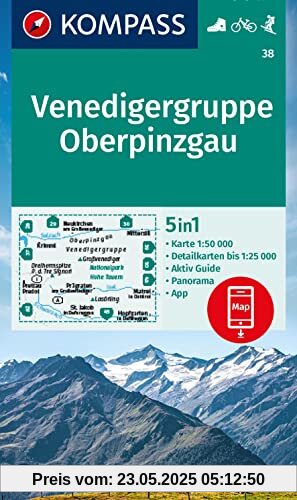 KOMPASS Wanderkarte 38 Venedigergruppe, Oberpinzgau 1:50.000: 5in1 Wanderkarte , mit Panorama, Aktiv Guide und Detailkarten inklusive Karte zur ... in der KOMPASS-App. Fahrradfahren. Skitouren.