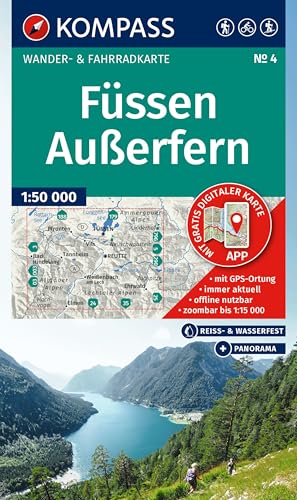 KOMPASS Wanderkarte 4 Füssen, Außerfern 1:50.000: Wander- und Fahrradkarte in einem - inklusive Offline-Verwendung in der KOMPASS-App. Wander-& Radwege. Panorama. Skitouren. Langlaufen. Reiten. KOMPASS Wanderkarte 4 Füssen, Außerfern 1:50.000: Wander- und Fahrradkarte in einem - inklusive Offline-Verwendung in der KOMPASS-App. Wander-& Radwege. Panorama. Skitouren. Langlaufen. Reiten.