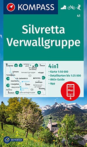 KOMPASS Wanderkarte 41 Silvretta, Verwallgruppe 1:50.000: 4in1 Wanderkarte, mit Aktiv Guide und Detailkarten inklusive Karte zur offline Verwendung in der KOMPASS-App. Fahrradfahren. Skitouren. KOMPASS Wanderkarte 41 Silvretta, Verwallgruppe 1:50.000: 4in1 Wanderkarte, mit Aktiv Guide und Detailkarten inklusive Karte zur offline Verwendung in der KOMPASS-App. Fahrradfahren. Skitouren.