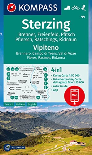 KOMPASS Wanderkarte 44 Sterzing/Ratschings/Ridnaun/Pfitsch 1:50.000: 4in1 Wanderkarte mit Aktiv Guide und Detailkarten inklusive Karte zur offline ... in der KOMPASS-App. Fahrradfahren. Skitouren. KOMPASS Wanderkarte 44 Sterzing/Ratschings/Ridnaun/Pfitsch 1:50.000: 4in1 Wanderkarte mit Aktiv Guide und Detailkarten inklusive Karte zur offline ... in der KOMPASS-App. Fahrradfahren. Skitouren.