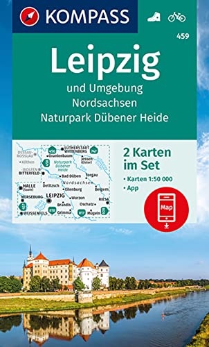 KOMPASS Wanderkarten-Set 459 Leipzig und Umgebung, Nordsachsen, Naturpark Dübener Heide (2 Karten) 1:50.000: inklusive Karte zur offline Verwendung in der KOMPASS-App. Fahrradfahren.