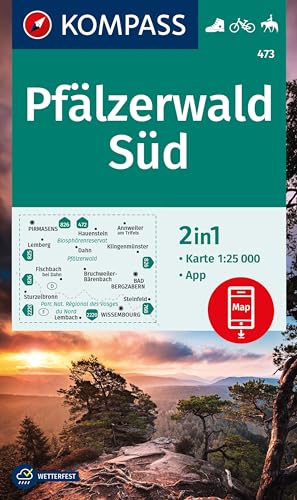 KOMPASS Wanderkarte 473 Pfälzerwald Süd 1:25.000: 2in1 Wanderkarte inklusive Karte zur offline Verwendung in der KOMPASS-App. Fahrradfahren. Reiten.