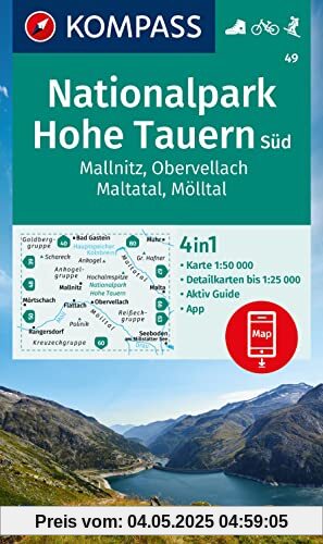 KOMPASS Wanderkarte 49 Nationalpark Hohe Tauern Süd, Mallnitz, Obervellach, Maltatal, Mölltal 1:50.000: 4in1 Wanderkarte, mit Aktiv Guide und ... in der KOMPASS-App. Fahrradfahren. Skitouren.