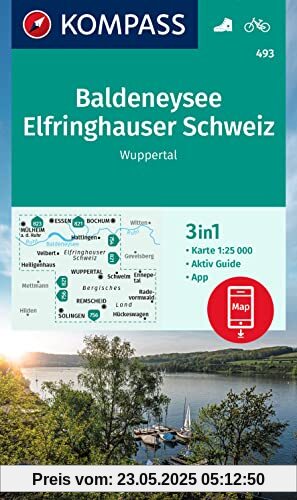 KOMPASS Wanderkarte 493 Baldeneysee, Elfringhauser Schweiz, Wuppertal 1:25.000: 3in1 Wanderkarte, mit Aktiv Guide inklusive Karte zur offline Verwendung in der KOMPASS-App. Fahrradfahren.