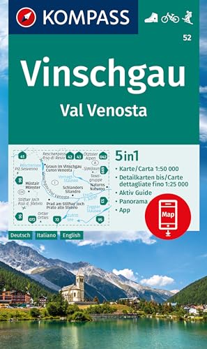 KOMPASS Wanderkarte 52 Vinschgau / Val Venosta 1:50.000: 5in1 Wanderkarte mit Aktiv Guide, Detailkarten und Panorama inklusive Karte zur offline ... in der KOMPASS-App. Fahrradfahren. Skitouren. von KOMPASS-KARTEN