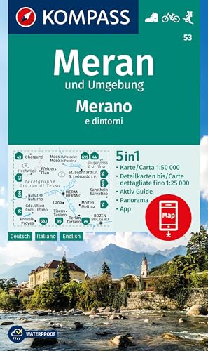 KOMPASS Wanderkarte 53 Meran und Umgebung / Merano e dintorni 1:50.000: 5in1 Wanderkarte, mit Panorama, Aktiv Guide und Detailkarten inklusive Karte ... in der KOMPASS-App. Fahrradfahren. Skitouren. KOMPASS Wanderkarte 53 Meran und Umgebung / Merano e dintorni 1:50.000: 5in1 Wanderkarte, mit Panorama, Aktiv Guide und Detailkarten inklusive Karte ... in der KOMPASS-App. Fahrradfahren. Skitouren.