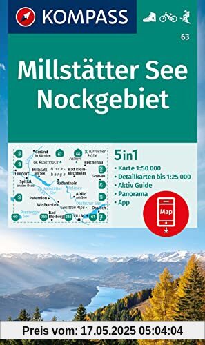 KOMPASS Wanderkarte 63 Millstätter See, Nockgebiet 1:50.000: 5in1 Wanderkarte, mit Panorama, Aktiv Guide und Detailkarten inklusive Karte zur offline ... in der KOMPASS-App. Fahrradfahren. Skitouren.