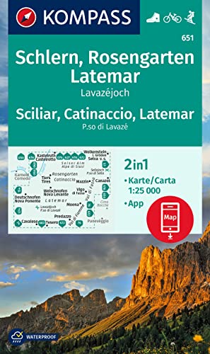 KOMPASS Wanderkarte 651 Schlern, Rosengarten, Latemar, Lavazejoch / Sciliar, Catinaccio, Latemar, Passo di Lavaze 1:25.000: markierte Wanderwege, Hütten, Radrouten KOMPASS Wanderkarte 651 Schlern, Rosengarten, Latemar, Lavazejoch / Sciliar, Catinaccio, Latemar, Passo di Lavaze 1:25.000: markierte Wanderwege, Hütten, Radrouten von KOMPASS-KARTEN