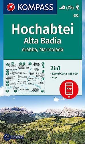 KOMPASS Wanderkarte 652 Hochabtei / Alta Badia, Arabba , Marmolada 1:25.000: markierte Wanderwege, Hütten, Fahrradwege, inklusive Karte zur offline Verwendung in der KOMPASS-App von KOMPASS-KARTEN