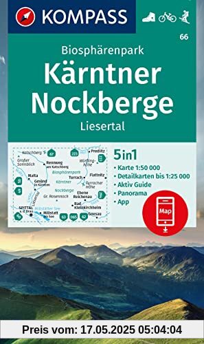 KOMPASS Wanderkarte 66 Biosphärenpark Kärntner Nockberge, Liesertal 1:50.000: 5in1 Wanderkarte mit Panorama, Aktiv Guide und Detailkarten inklusive ... in der KOMPASS-App. Fahrradfahren. Skitouren.