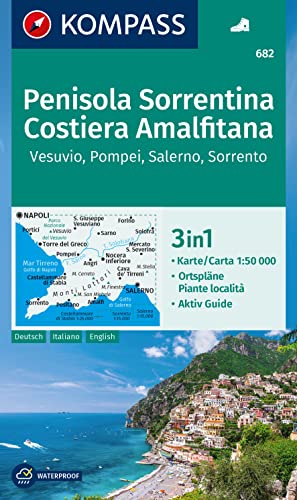 KOMPASS Wanderkarte 682 Penisola Sorrentina, Costiera Amalfitana, Vesuvio, Pompei, Salerno, Sorrento 1:50.000: 3in1 Wanderkarte mit Aktiv Guide und Ortsplänen.