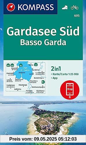 KOMPASS Wanderkarte 695 Gardasee Süd, Basso Garda 1:25.000: 3in1 Wanderkarte inklusive Karte zur offline Verwendung in der KOMPASS-App. Fahrradfahren. Skitouren. Langlaufen.