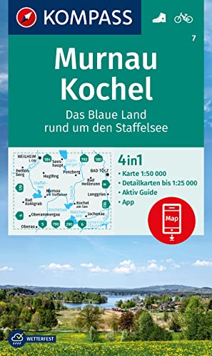 KOMPASS Wanderkarte 7 Murnau, Kochel - Das blaue Land rund um den Staffelsee 1:50.000: 4in1 Wanderkarte mit Aktiv Guide und Detailkarten inklusive ... Verwendung in der KOMPASS-App. Fahrradfahren.