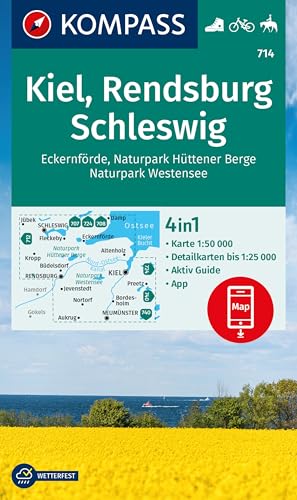 KOMPASS Wanderkarte 714 Kiel, Rendsburg, Schleswig 1:50.000: 4in1 Wanderkarte mit Aktiv Guide und Detailkarten inklusive Karte zur offline Verwendung in der KOMPASS-App. Fahrradfahren. Reiten.