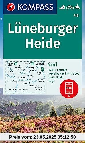 KOMPASS Wanderkarte 718 Lüneburger Heide 1:50.000: 4in1 Wanderkarte mit Aktiv Guide und Detailkarten inklusive Karte zur offline Verwendung in der KOMPASS-App. Fahrradfahren. Reiten.