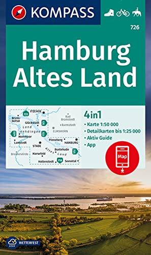 KOMPASS Wanderkarte 726 Hamburg, Altes Land 1:50.000: 4in1 Wanderkarte, mit Aktiv Guide und Detailkarten inklusive Karte zur offline Verwendung in der KOMPASS-App. Fahrradfahren. Reiten.