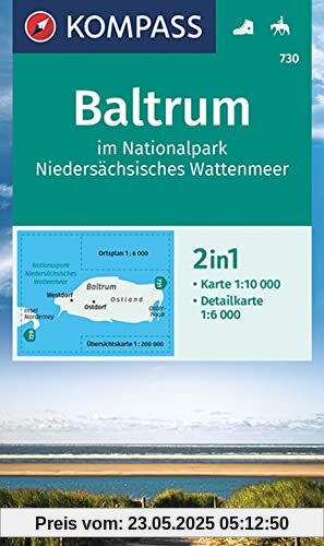 KOMPASS Wanderkarte 730 Baltrum im Nationalpark Niedersächsisches Wattenmeer 1:10000: Mit Ortsplan, Aktiv Guide u. Reitwegen. GPS-genau (KOMPASS-Wanderkarten, Band 730)