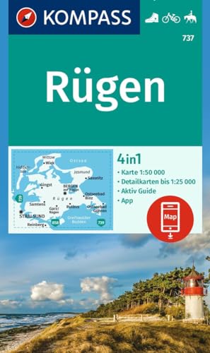 KOMPASS Wanderkarte 737 Rügen 1:50.000: 4in1 Wanderkarte, mit Aktiv Guide und 1:25000 Karten, inklusive Kartenbereich zur offline Verwendung in der KOMPASS-App. Fahrradfahren. Reiten.