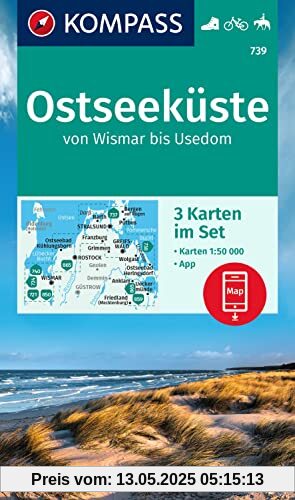 KOMPASS Wanderkarte 739 Ostseeküste von Wismar bis Usedom (3-K-Set): 1:50000
