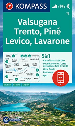 KOMPASS Wanderkarte 75 Valsugana, Trento, Piné, Levico, Lavarone 1:50.000: 5in1 Wanderkarte , mit Panorama, Aktiv Guide und Detailkarten inklusive ... in der KOMPASS-App. Fahrradfahren. Skitouren. KOMPASS Wanderkarte 75 Valsugana, Trento, Piné, Levico, Lavarone 1:50.000: 5in1 Wanderkarte , mit Panorama, Aktiv Guide und Detailkarten inklusive ... in der KOMPASS-App. Fahrradfahren. Skitouren.
