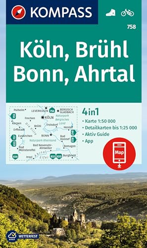 KOMPASS Wanderkarte 758 Köln, Brühl, Bonn, Ahrtal 1:50.000: 4in1 Wanderkarte mit Aktiv Guide und Detailkarten inklusive Karte zur offline Verwendung in der KOMPASS-App. Fahrradfahren. KOMPASS Wanderkarte 758 Köln, Brühl, Bonn, Ahrtal 1:50.000: 4in1 Wanderkarte mit Aktiv Guide und Detailkarten inklusive Karte zur offline Verwendung in der KOMPASS-App. Fahrradfahren.