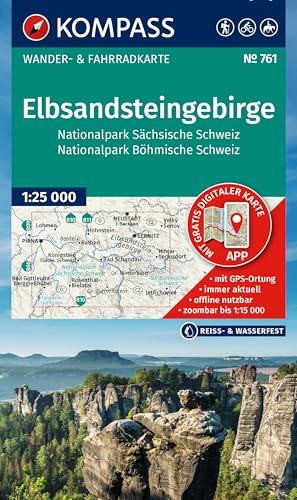 KOMPASS Wanderkarte 761 Elbsandsteingebirge, Nationalpark Sächsische Schweiz, Nationalpark Böhmische Schweiz 1:25.000: Wander- und Fahrradkarte in ... Radwege. Skitouren. Langlaufen. Reiten. von KOMPASS-KARTEN