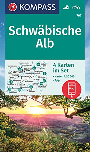 KOMPASS Wanderkarten-Set 767 Schwäbische Alb (4 Karten) 1:50.000: inklusive Karte zur offline Verwendung in der KOMPASS-App. Fahrradfahren. von Kompass