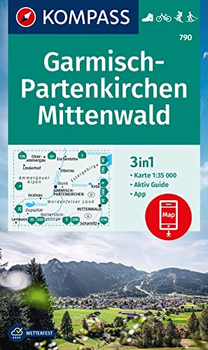 KOMPASS Wanderkarte 790 Garmisch-Partenkirchen, Mittenwald 1:35.000: 3in1 Wanderkarte, mit Aktiv Guide inklusive Karte zur offline Verwendung in der KOMPASS-App. Fahrradfahren. Skitouren. Langlaufen. von KOMPASS-KARTEN