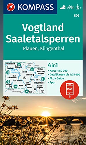 KOMPASS Wanderkarte 805 Vogtland, Saaletalsperren, Plauen, Klingenthal 1:50.000: 4in1 Wanderkarte , mit Aktiv Guide und Detailkarten inklusive Karte ... der KOMPASS-App. Fahrradfahren. Langlaufen. von KOMPASS-KARTEN