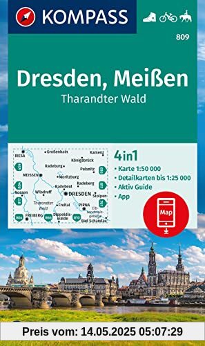 KOMPASS Wanderkarte 809 Dresden, Meißen, Tharandter Wald 1:50.000: 4in1 Wanderkarte, mit Aktiv Guide und Detailkarten inklusive Karte zur offline ... Fahrradfahren. Skitouren. Langlaufen.