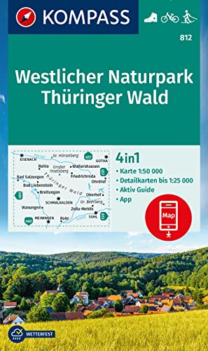 KOMPASS Wanderkarte 812 Westlicher Naturpark Thüringer Wald 1:50.000: 4in1 Wanderkarte, mit Aktiv Guide und Detailkarten inklusive Karte zur offline ... der KOMPASS-App. Fahrradfahren. Langlaufen. von KOMPASS-KARTEN
