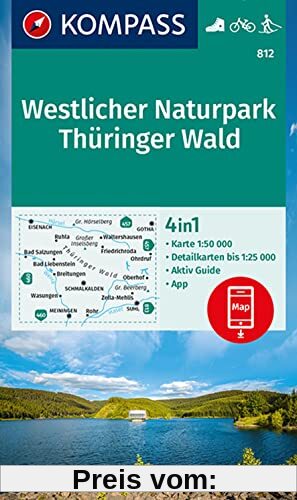 KOMPASS Wanderkarte 812 Westlicher Naturpark Thüringer Wald 1:50000: 4in1 Wanderkarte mit Aktiv Guide und Detailkarten inklusive Karte zur offline ... Langlaufen. (KOMPASS-Wanderkarten, Band 812)