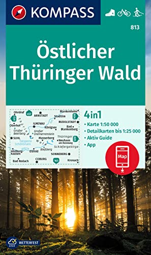 KOMPASS Wanderkarte 813 Östlicher Thüringer Wald 1:50.000: 4in1 Wanderkarte, mit Aktiv Guide und Detailkarten inklusive Karte zur offline Verwendung in der KOMPASS-App. Fahrradfahren. Langlaufen. von Kompass