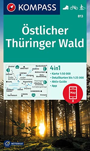 KOMPASS Wanderkarte 813 Östlicher Thüringer Wald 1:50.000: 4in1 Wanderkarte, mit Aktiv Guide und Detailkarten inklusive Karte zur offline Verwendung in der KOMPASS-App. Fahrradfahren. Langlaufen. von KOMPASS-KARTEN