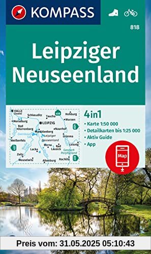 KOMPASS Wanderkarte 818 Leipziger Neuseenland 1:50.000: 4in1 Wanderkarte , mit Aktiv Guide und Detailkarten inklusive Karte zur offline Verwendung in der KOMPASS-App. Fahrradfahren.