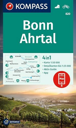 KOMPASS Wanderkarte 820 Bonn, Ahrtal 1:50.000: 4in1 Wanderkarte mit Aktiv Guide und 1:25000 Ka... KOMPASS Wanderkarte 820 Bonn, Ahrtal 1:50.000: 4in1 Wanderkarte mit Aktiv Guide und 1:25000 Ka...