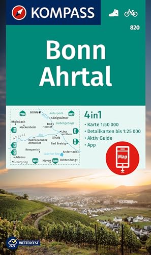KOMPASS Wanderkarte 820 Bonn, Ahrtal 1:50.000: 4in1 Wanderkarte mit Aktiv Guide und 1:25000 Karten, inklusive Kartenbereich zur offline Verwendung in der KOMPASS-App. KOMPASS Wanderkarte 820 Bonn, Ahrtal 1:50.000: 4in1 Wanderkarte mit Aktiv Guide und 1:25000 Karten, inklusive Kartenbereich zur offline Verwendung in der KOMPASS-App.