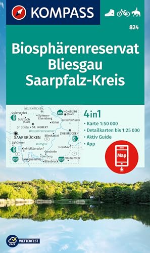 KOMPASS Wanderkarte 824 Biosphärenreservat Bliesgau & Saarpfalz-Kreis 1:25.000: mit markierten Wanderwegen, Hütten, Radrouten von KOMPASS-KARTEN