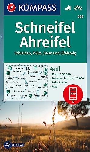 KOMPASS Wanderkarte 836 Schneifel, Ahreifel, Schleiden, Prüm, Daun, Eifelsteig 1:50.000: 4in1 Wanderkarte mit Aktiv Guide und Detailkarten inklusive ... Verwendung in der KOMPASS-App. Fahrradfahren. von KOMPASS-KARTEN