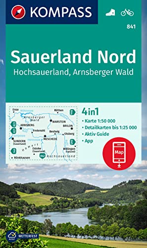 KOMPASS Wanderkarte 841 Sauerland Nord, Hochsauerland, Arnsberger Wald 1:50.000: 4in1 Wanderkarte, mit Aktiv Guide und Detailkarten inklusive Karte ... Verwendung in der KOMPASS-App. Fahrradfahren.