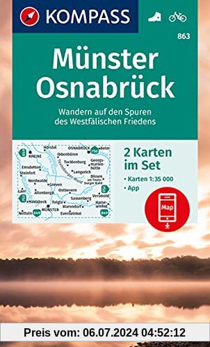 KOMPASS Wanderkarte 863 Münster, Osnabrück: 2 Wanderkarten 1:35000 im Set inklusive Karte zur offline Verwendung in der KOMPASS-App. Fahrradfahren. (KOMPASS-Wanderkarten, Band 863)
