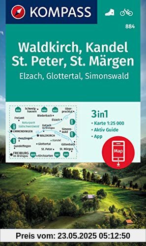 KOMPASS Wanderkarte 884 Waldkirch, Kandel, St.Peter, St. Märgen 1:25.000: 3in1 Wanderkarte, mit Aktiv Guide inklusive Karte zur offline Verwendung in der KOMPASS-App. Fahrradfahren.