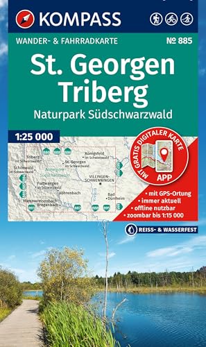 KOMPASS Wanderkarte 885 St. Georgen, Triberg, Naturpark Südschwarzwald 1:25.000: Wander- und Fahrradkarte in einem - inklusive Offline-Verwendung in ... Radwege. Skitouren. Langlaufen. Reiten. von KOMPASS-KARTEN