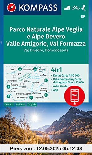 KOMPASS Wanderkarte 89 Parco Naturale Alpe Veglia e Alpe Devero, Valle Antigorio, Val Formazza, Val Divedro, Domodossola 1:50.000: 4in1 Wanderkarte ... in der KOMPASS-App. Fahrradfahren. Skitouren.