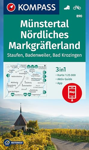 KOMPASS Wanderkarte 890 Münstertal, Nördliches Markgräflerland, Staufen, Badenweiler, Bad Krozingen 1:25.000: 3in1 Wanderkarte mit Aktiv Guide ... Verwendung in der KOMPASS-App. Fahrradfahren. von KOMPASS-KARTEN