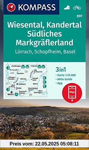 KOMPASS Wanderkarte 897 Wiesental, Kandertal, Südliches Markgräflerland, Lörrach, Schopfheim, Basel 1:25.000: 3in1 Wanderkarte, mit Aktiv Guide ... Verwendung in der KOMPASS-App. Fahrradfahren.