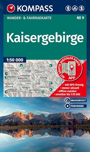 KOMPASS Wanderkarte 9 Kaisergebirge 1:50.000: Wander- und Fahrradkarte in einem - inklusive Offline-Verwendung in der KOMPASS-App. Wander-& Radwege. Panorama. Skitouren. Langlaufen. Reiten. von Kompass