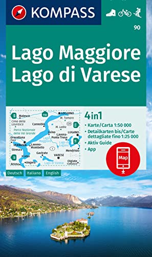 KOMPASS Wanderkarte 90 Lago Maggiore, Lago di Varese 1:50.000: 4in1 Wanderkarte, mit Aktiv Guide und 1:25000 Karten, inklusive Kartenbereich zur ... in der KOMPASS-App. Fahrradfahren. Skitouren.
