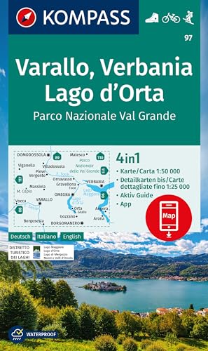 KOMPASS Wanderkarte 97 Varallo, Verbania, Lago d'Orta, Parco Nazionale Val Grande 1:50.000: 4in1 Wanderkarte mit Aktiv Guide und Detailkarten ... in der KOMPASS-App. Fahrradfahren. Skitouren. von KOMPASS-KARTEN